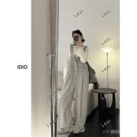 Bộ đồ thu đông cỡ lớn Bộ đồ phong cách Hàn thời trang Hàn mặc với áo khoét lỗ ghép ren nữ phong cách mới khí chất mặc với trọn Bộ quần yếm họa tiết caro sành điệu