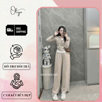 Bộ đồ Thu Đông nữ cao cấp chất lượng áo croptop dài tay có cả mũ mix thêm với quần ống xuông