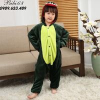 Bộ Đồ thú Khủng Long xanh liền thân lông mịn Pijama dành Cho Người Lớn và Trẻ Em kiểu dáng Động Vật Hoạt Hình Cosplay - L