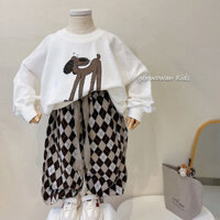 Bộ đồ thường ngày trẻ em áo thun 100% cotton bé trai bé gái quần dài rộng rãi