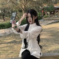 Bộ Đồ Trà Nữ Phật Giáo Mùa Xuân/Su Yi Mới Phong Cách Trung Quốc Trang Phục Tang/Áo Màu Trắng Khuy Cài