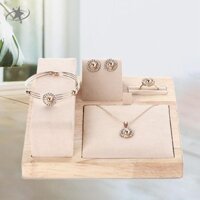 Bộ đồ trang sức nhung bằng gỗ Giá đỡ vòng cổ Giá đỡ bông tai màu be