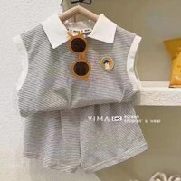 Bộ đồ trẻ em 2024 Áo Vest cổ Polo sọc sọc cho bé trai Bộ quần short hai mảnh 241231A