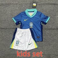Bộ đồ trẻ em 24 / 25 Brazil Sân khách Bộ áo bóng đá và quần short SIZE 16-28, có thể thêm tên và số của bạn