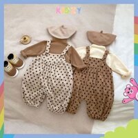 Bộ Đồ Trẻ Em Liền Thân Áo Thun Trơn và Quần Chấm Bi Cho Mùa Thu