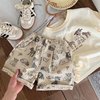 Bộ đồ trẻ em mùa hè 2025 phiên bản Hàn Quốc mới, áo thun ngắn tay bộ đồ hai mảnh cho trẻ em
