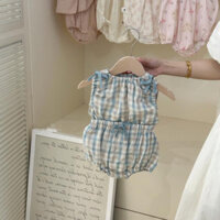[Bộ đồ trẻ em] Trang phục mùa hè cho bé gái, bộ vest kẻ mỏng màu sắc trong suốt, quần short, bộ hai mảnh mùa hè cho trẻ nhỏ