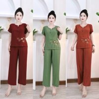 Bộ Đồ Trung Niên Cho Mẹ Chất Đũi Xước Hoa cổ tàu anhdung