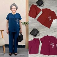 Bộ đồ trung niên cho người già người cao tuổi cài cúc quần dài