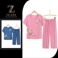 Bộ đồ trung niên tặng bà,mẹ Zelora-Z03 set bộ quần áo người già lớn tuổi chất mát sang trọng lịch sự