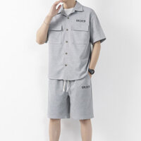 Bộ đồ Trung Quốc mới Áo Sơ Mi Thêu Hoa Áo thun nam mùa hè mẫu Mới Xuân Hè Quần short ngắn tay rộng rãi Bộ hai chiếc