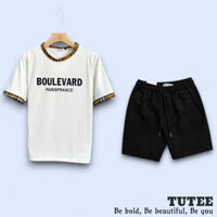 Bộ Đồ TUTEE Quần Short Kaki Lửng Áo Thun Cổ Tròn Tay Ngắn Boul 100% Cotton Regular Fit