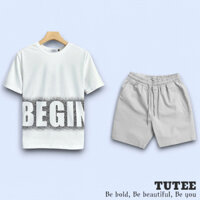 Bộ Đồ TUTEE Quần Short Kaki Lửng Áo Thun Cổ Tròn Tay Ngắn Begin 100% Cotton Regular Fit