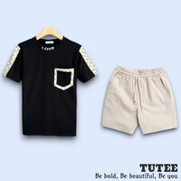 Bộ Đồ TUTEE Quần Short Kaki Lửng Áo Thun Cổ Tròn Tay Ngắn Love 100% Cotton Regular Fit