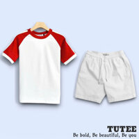 Bộ Đồ TUTEE Quần Short Kaki Lửng Áo Thun Cổ Tròn Tay Ngắn Phối Màu 100% Cotton Regular Fit