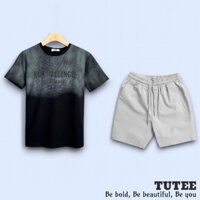 Bộ Đồ TUTEE Quần Short Kaki Lửng Áo Thun Cổ Tròn Tay Ngắn Nochange Loang 100% Cotton Regular Fit