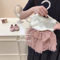 Bộ đồ váy tutu mùa hè cho bé gái, Váy bánh nơ lưới + Áo Vest không tay Bộ đồ hai mảnh, Váy sinh nhật