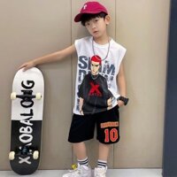 Bộ đồ Vest mùa hè cho bé trai Bộ đồ thể thao dáng rộng thường ngày Quần short mùa hè Bộ đồ hai mảnh