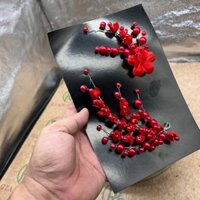 Bộ đôi cài tóc cô dâu hoa linh lan màu đỏ mẫu mới  2024