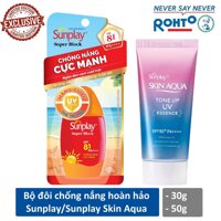 Bộ đôi chống nắng hoàn hảo (Kem chống nắng cực mạnh Sunplay Super Block 30g + Kem chống nắng tinh chất hiện chỉnh sắc da Sunplay Skin Aqua UV Tone Up Essence 50g) [bonus]