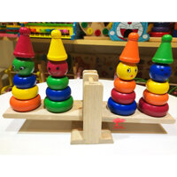 Bộ đôi chú hề bập bênh cân bằng, đồ chơi gỗ cân thăng bằng thông minh