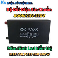 Bộ đổi điện sin chuẩn 800W 24V sang 220V có màn hình hiển thị - OK PASS 24V 800W
