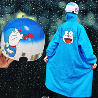 BỘ ĐÔI DORAEMON - Áo Mưa Thời Trang Dây Kéo và Mũ Bảo Hiểm Thiết Kế Nón Sơn Cao Cấp