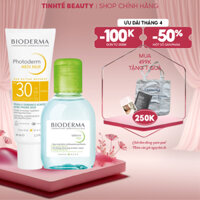 Bộ đôi kem chống nắng dành cho da dầu và da mụn Bioderma Photoderm AKN Mat SPF30 40ml và tẩy trang Sebium H2O 100ml
