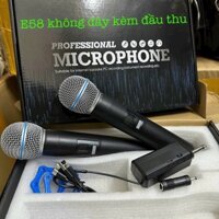 Bộ Đôi Micro Karaoke không dây E58 kèm đầu thu dùng cho loa keo, loa gia đình