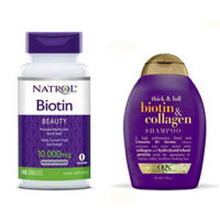 Bộ đôi mọc tóc Biotin 5000 mcg Fast Dissolve 100 viên của Mỹ và Dầu gội Biotin & Collagen OGX 385ml của Mỹ