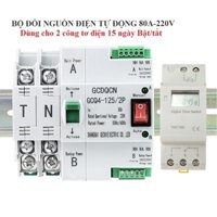 Bộ đổi nguồn điện tự động ATS 2P 80A và công tắc hẹn giờ THC15A dùng cho 2 công tơ bật/ tắ