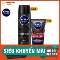 Bộ đôi Nivea Men xịt ngăn mùi than hoạt tính 150ml (80027) & Sữa rửa mặt giảm mụn Detox Mud 100g (83940)