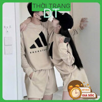 Bộ Đôi Quần Áo Nỉ Dass 3 Bậc Thang ❤ Set Áo Sweter Phối Quần Short Thể Thao Nam Nữ