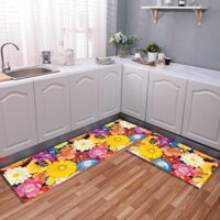 Bộ đôi Thảm trải sàn bếp nỉ nhung lì cao cấp , chống trượt , in 3 D phong cách hiện đại Ken93