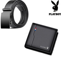 BỘ ĐÔI THẮT LƯNG DA VÍ DA NAM PLAYBOY (ví kẻ đen ) Hanama