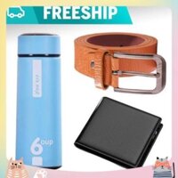 Bộ đôi ví da và Thắt lưng nam bình giữ nhiệt cao cấp VXS mua 1 tang 2 Bin Store