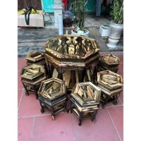 Bộ đôn lục lăng gỗ mun hoa vân đột biến