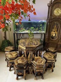 BỘ ĐÔN PHÒNG KHÁCH GỖ MUN HOA 6 GHẾ 1 BÀN
