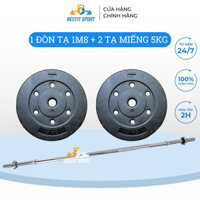 Bộ đòn tạ dài 1m8 và 10kg tạ miếng nhựa đen (2 miếng 5Kg)