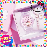 Bộ đồng hồ kèm vòng tay Hello Kitty cho nữ