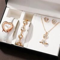 Bộ Đồng Hồ Trái Tim Thời Trang Dành Cho Nữ Dây Da Thạch Anh Pha Lê Montre Femme Phong Cách Có Mặt Kính