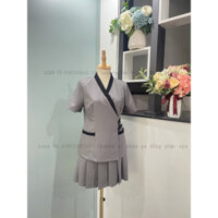 bộ đồng phục spa, thẩm mỹ viện áo vạt lệch buộc nơ + chân váy