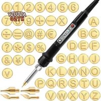 Bộ đốt gỗ / da DIY + 26 chữ cái Khuôn đồng, Bộ tem bảng chữ cái đốt gỗ Bộ đầu đốt gỗ US Plug