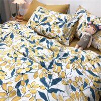 Bộ Drap & Chăn Phao Cotton Poly Lá Vàng ( Tặng Kèm 1 Tranh Để Bàn )