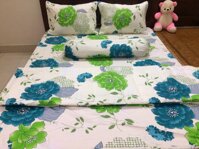 Bộ drap cotton cao cấp Thắng Lợi 1m8 x2m ( 1dra+ 1 chăn chần bông + 3 áo gối)