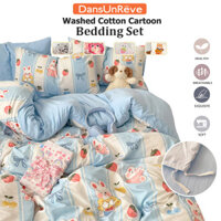 Bộ Drap giường hoạt hình 3 / 4in1 có chăn ga gối Bộ chăn ga gối hình thỏ hoa dễ thương Lotso in hình chó mềm phẳng / trang bị tấm chăn bông Vỏ gối Bộ Drap giường mềm Bộ đơn Queen King