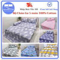 Bộ Drap + Mền {5 món} Cao Cấp Cotton 100% thoáng mát, thấm hút mồ hôi