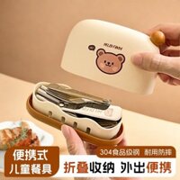 Bộ Đũa Muỗng Nĩa Gấp Gọn Bằng Thép Không Gỉ 304 Dành Cho Học Sinh Du Lịch Ngoài Trời Bộ Dao Kéo Di Động Gói Đơn