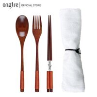 Bộ đũa muỗng nĩa ONGTRE theo phong cách Nhật Bản, Tặng kèm túi vải Màu ngẫu nhiên - Combo 3 Túi Trắng