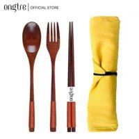 Bộ đũa muỗng nĩa ONGTRE theo phong cách Nhật Bản, Tặng kèm túi vải Màu ngẫu nhiên - Combo 3  Túi Vàng